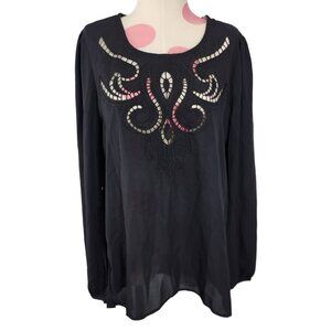 Women's NWT Eyeshadow Clothing Black Sheer Flowy Blouse Small Cut Out Design